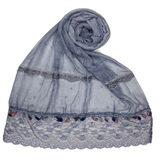 Designer Double Lace Hijab - Blue